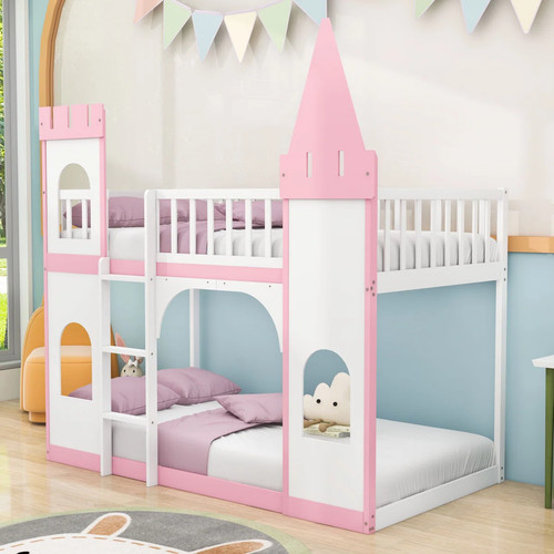 Pink twin over - pink, wooden