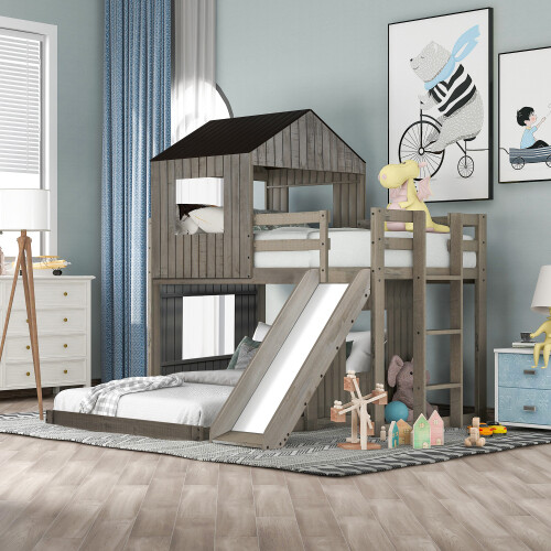 House bed bunk with - bed, slide